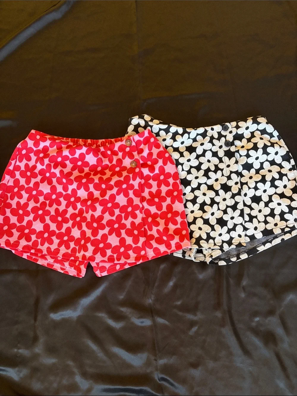 Matching Daisy Floral Lounge Skorts Bundle Pink & Black Girls Pull-On Skorts